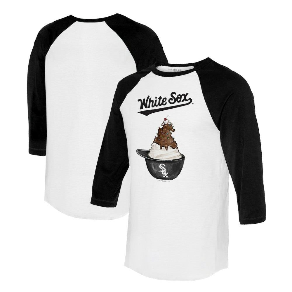 Chicago White Sox Tiny Turnip Unisex Sundae Helmet 3/4-Sleeve Raglan T-Shirt - White/Black T-shirts