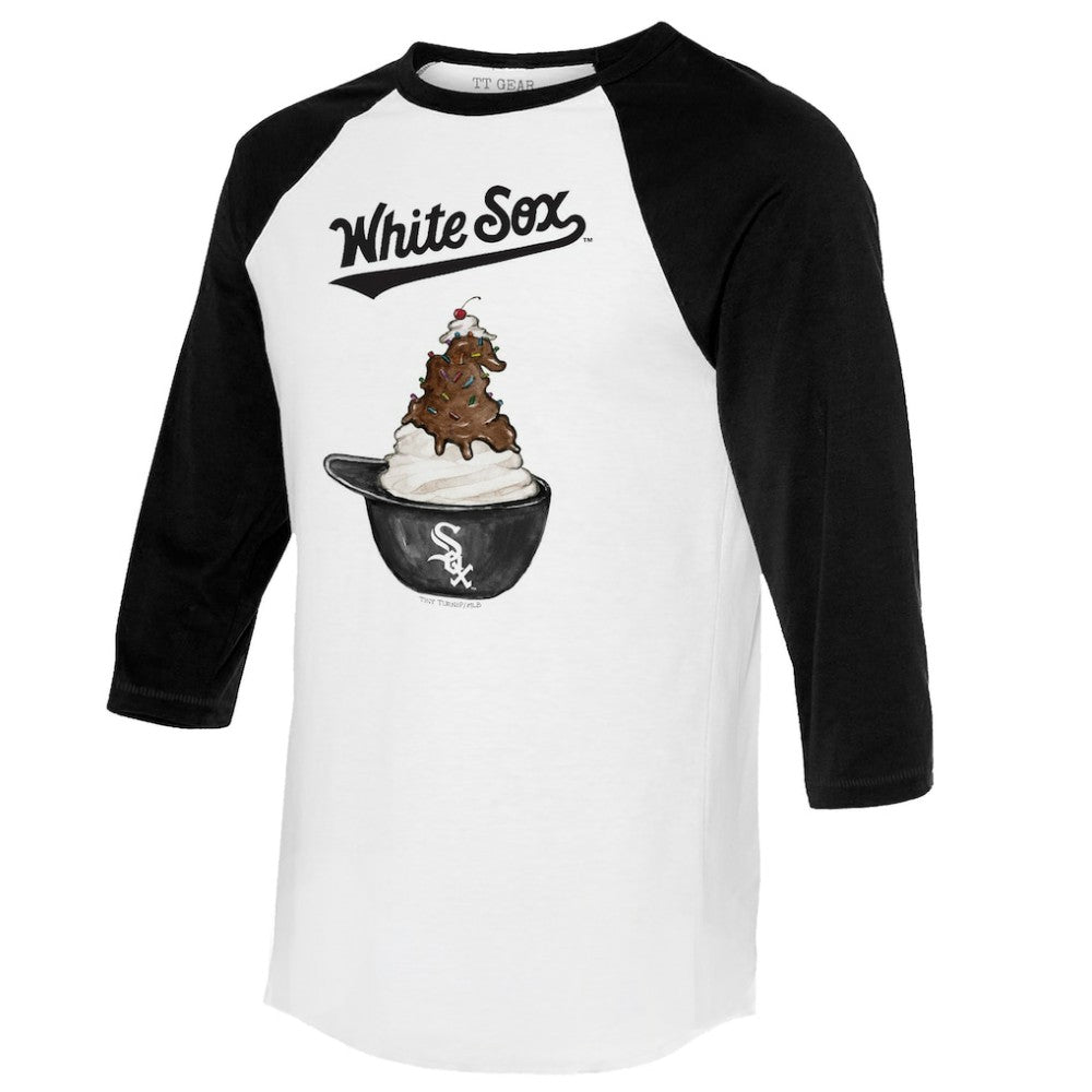 Chicago White Sox Tiny Turnip Unisex Sundae Helmet 3/4-Sleeve Raglan T-Shirt - White/Black T-shirts