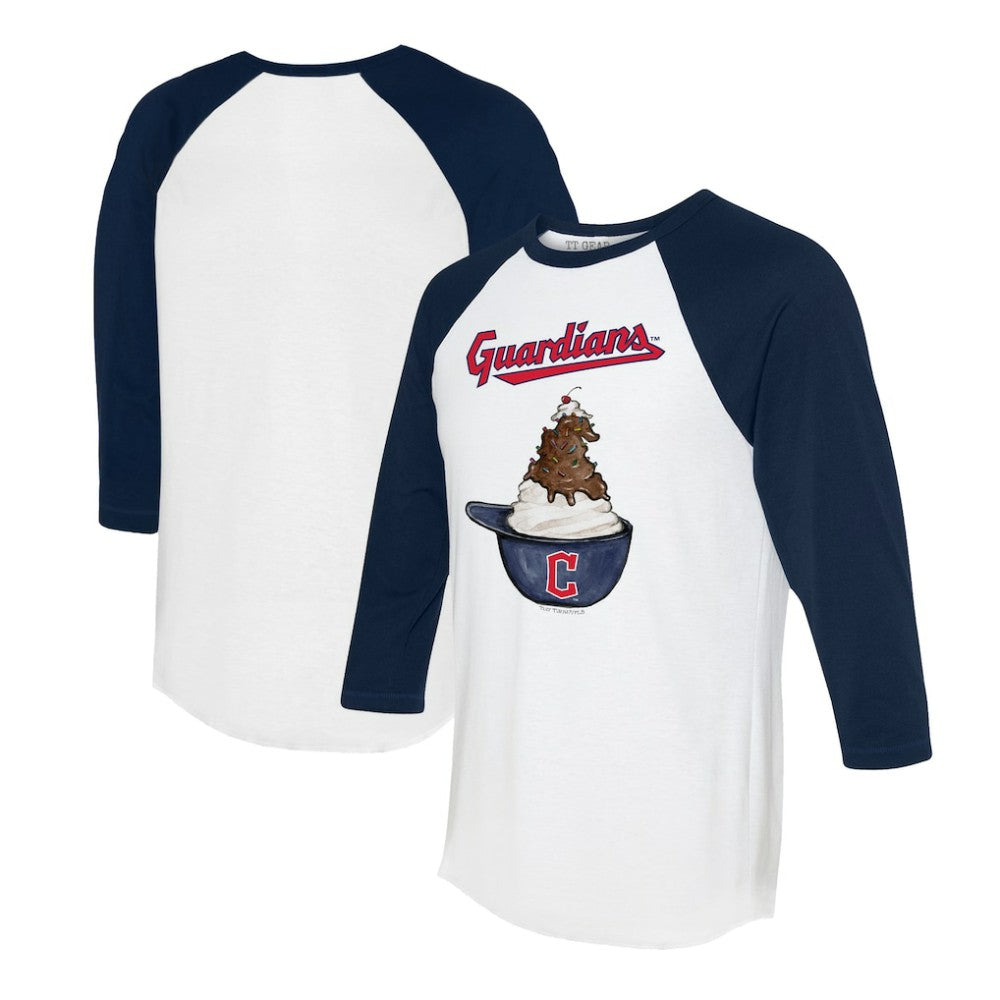 Cleveland Guardians Tiny Turnip Unisex Sundae Helmet 3/4-Sleeve Raglan T-Shirt - White/Navy T-shirts