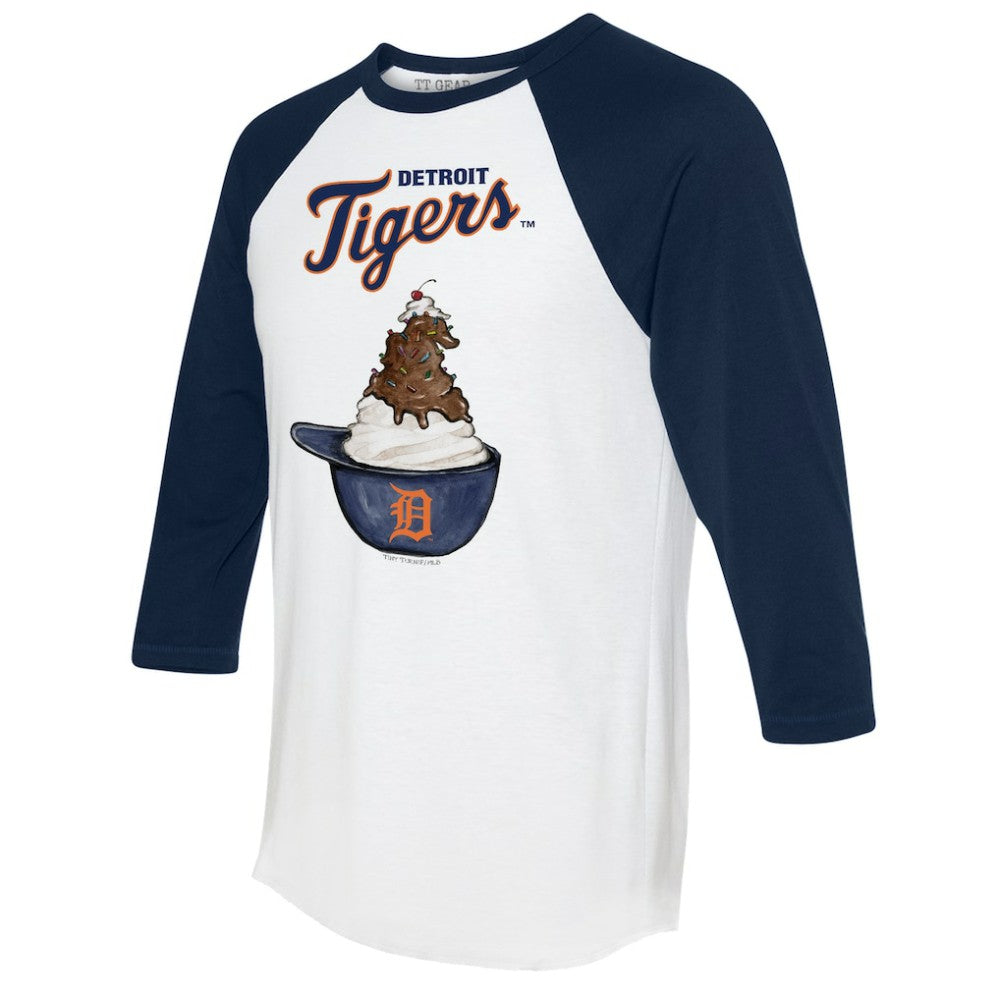 Detroit Tigers Tiny Turnip Unisex Sundae Helmet 3/4-Sleeve Raglan T-Shirt - White/Navy T-shirts