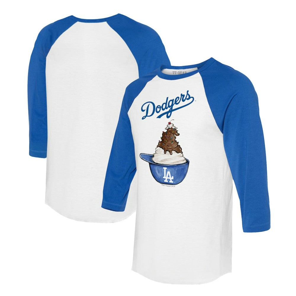 Los Angeles Dodgers Tiny Turnip Unisex Sundae Helmet 3/4-Sleeve Raglan T-Shirt - White/Royal T-shirts