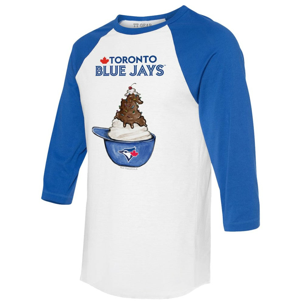 Toronto Blue Jays Tiny Turnip Unisex Sundae Helmet 3/4-Sleeve Raglan T-Shirt - White/Royal T-shirts