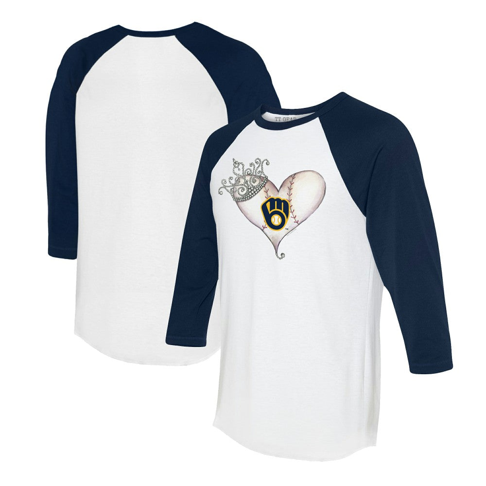 Milwaukee Brewers Tiny Turnip Unisex Tiara Heart 3/4-Sleeve Raglan T-Shirt - White/Navy T-shirts