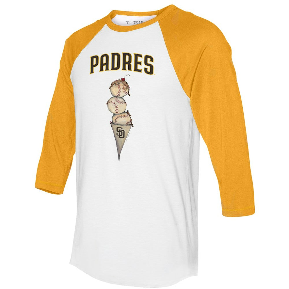 San Diego Padres Tiny Turnip Unisex Triple Scoop 3/4-Sleeve Raglan T-Shirt - White/Gold T-shirts