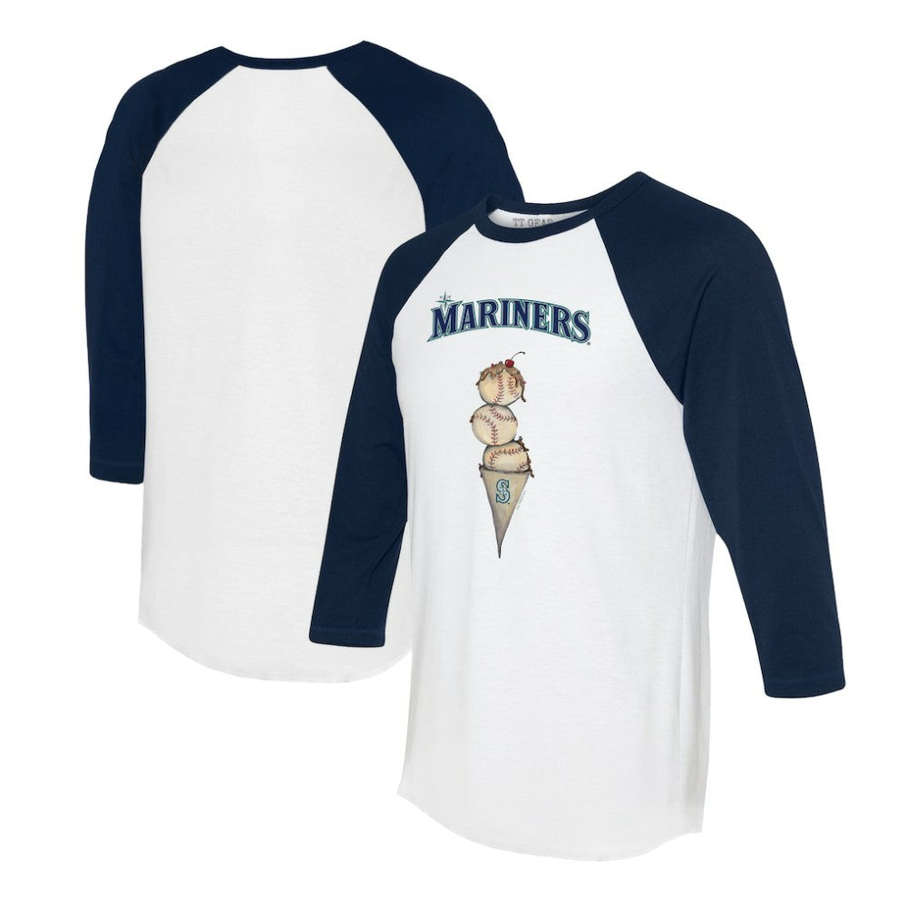 Seattle Mariners Tiny Turnip Unisex Triple Scoop 3/4-Sleeve Raglan T-Shirt - White/Navy T-shirts