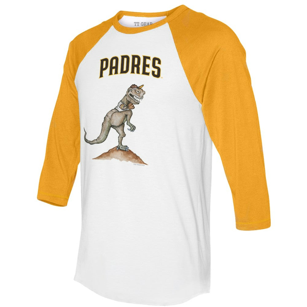 San Diego Padres Tiny Turnip Unisex TT Rex 3/4-Sleeve Raglan T-Shirt - White/Gold T-shirts