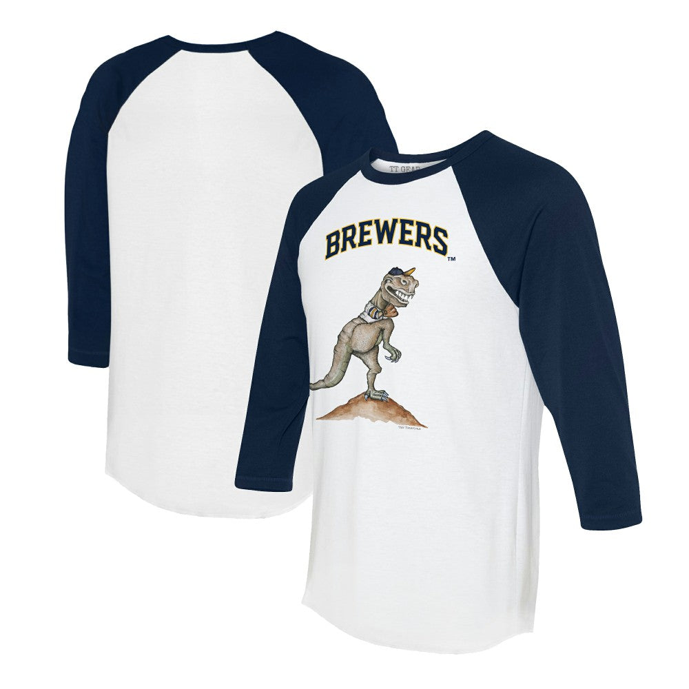 Milwaukee Brewers Tiny Turnip Unisex TT Rex 3/4-Sleeve Raglan T-Shirt - White/Navy T-shirts