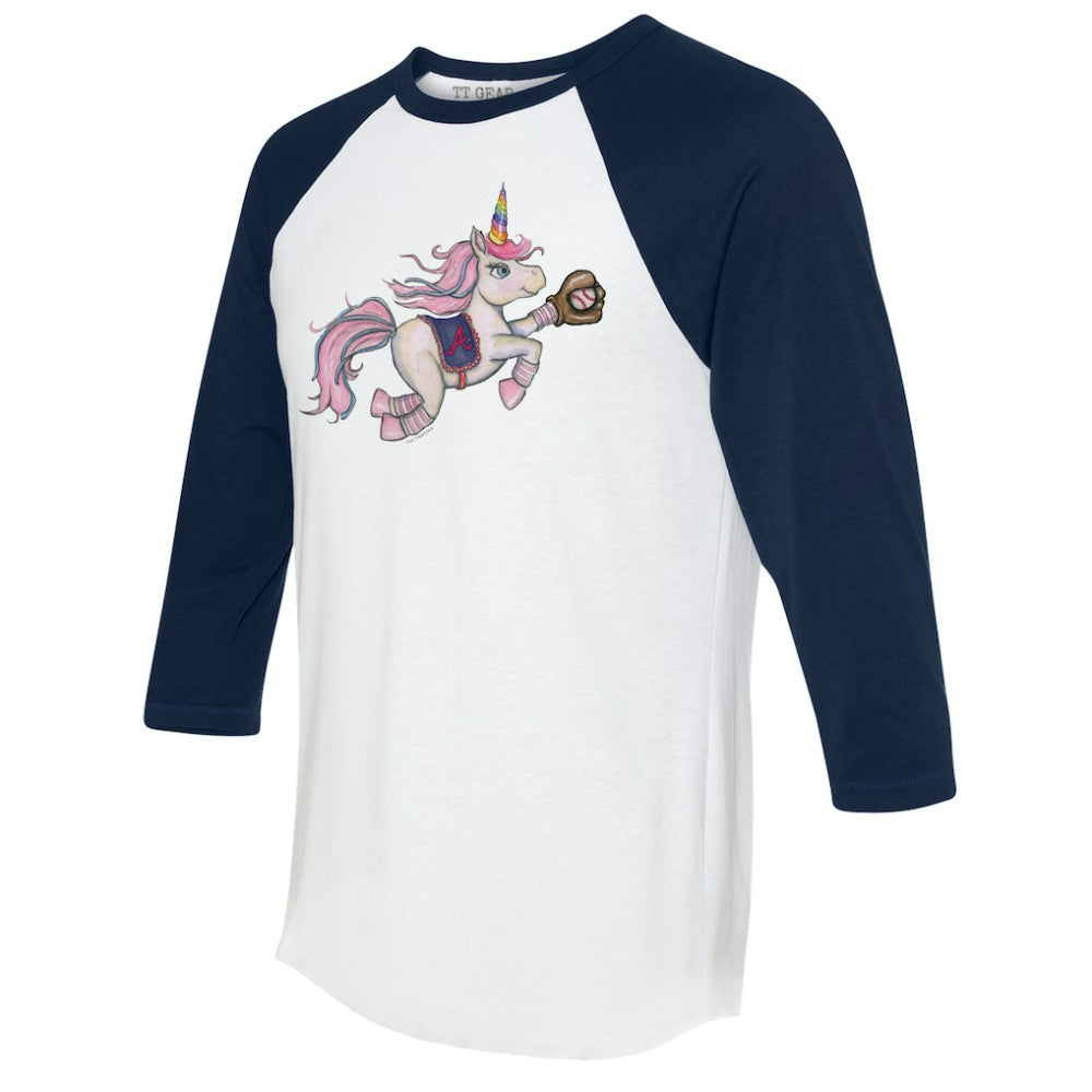 Atlanta Braves Tiny Turnip Unisex Unicorn 3/4-Sleeve Raglan T-Shirt - White/Navy T-shirts