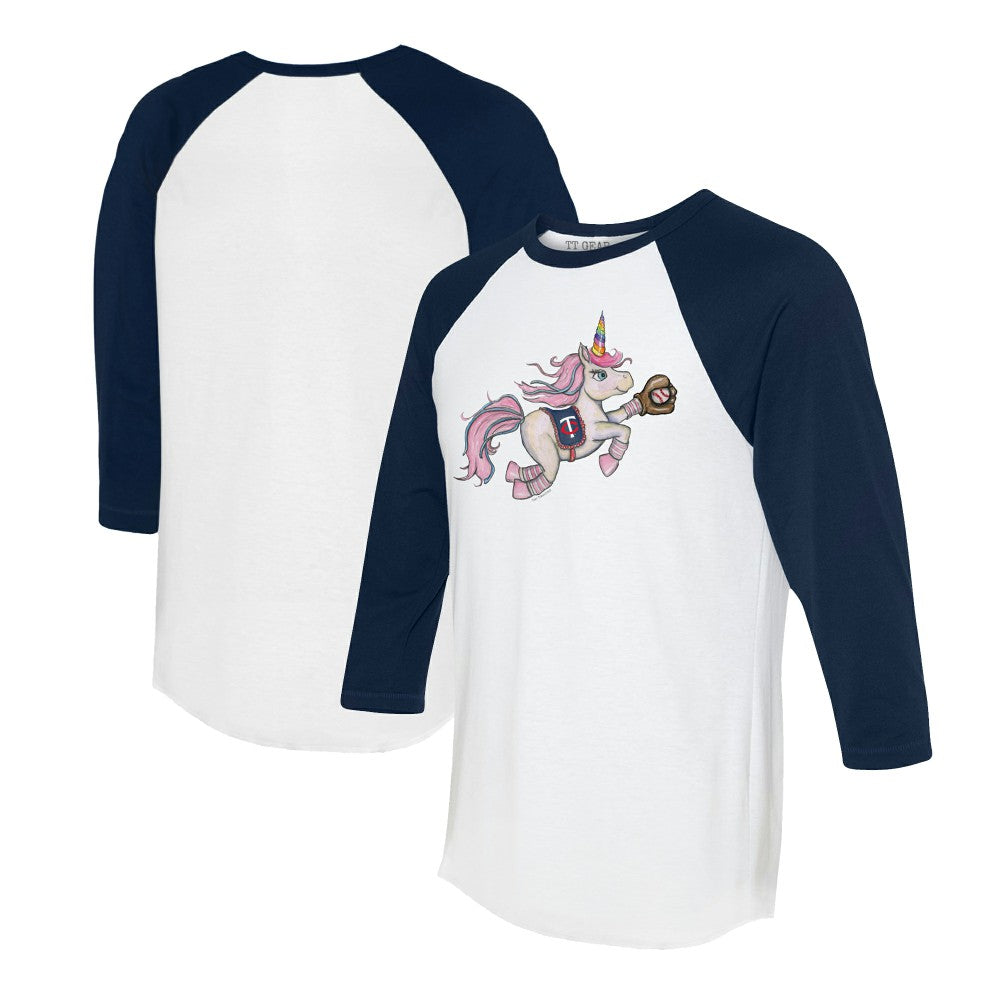 Minnesota Twins Tiny Turnip Unisex Unicorn 3/4-Sleeve Raglan T-Shirt - White/Navy T-shirts