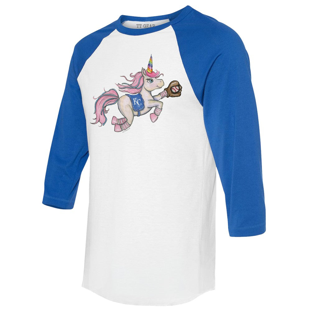 Kansas City Royals Tiny Turnip Unisex Unicorn 3/4-Sleeve Raglan T-Shirt - White/Royal T-shirts