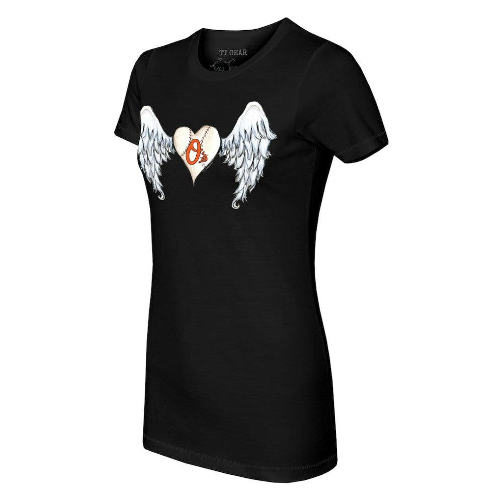 Baltimore Orioles Tiny Turnip Women's Angel Wings T-Shirt - Black T-shirts