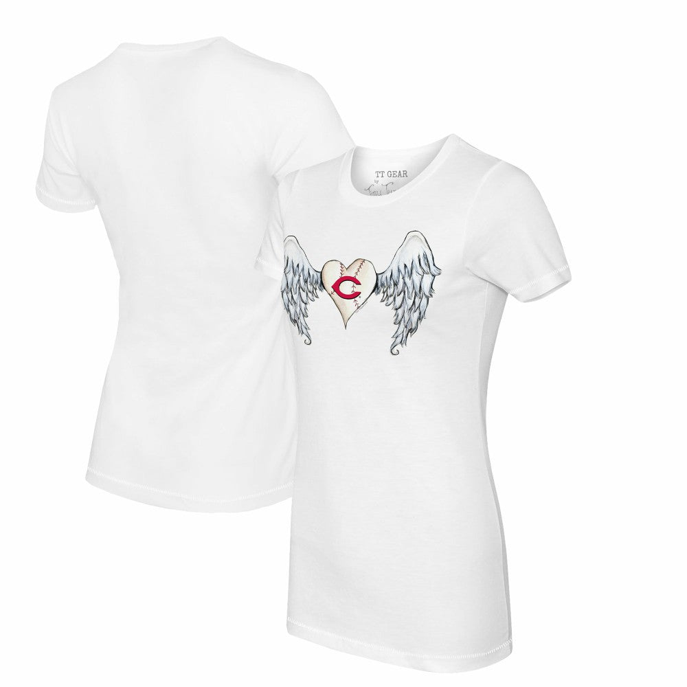 Cincinnati Reds Tiny Turnip Women's Angel Wings T-Shirt - White T-shirts