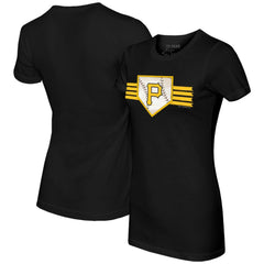Pittsburgh Pirates Tiny Turnip Women's Base Stripe T-Shirt - Black T-shirts