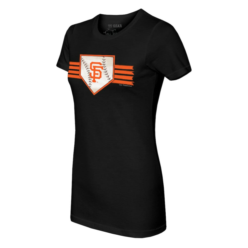 San Francisco Giants Tiny Turnip Women's Base Stripe T-Shirt - Black T-shirts