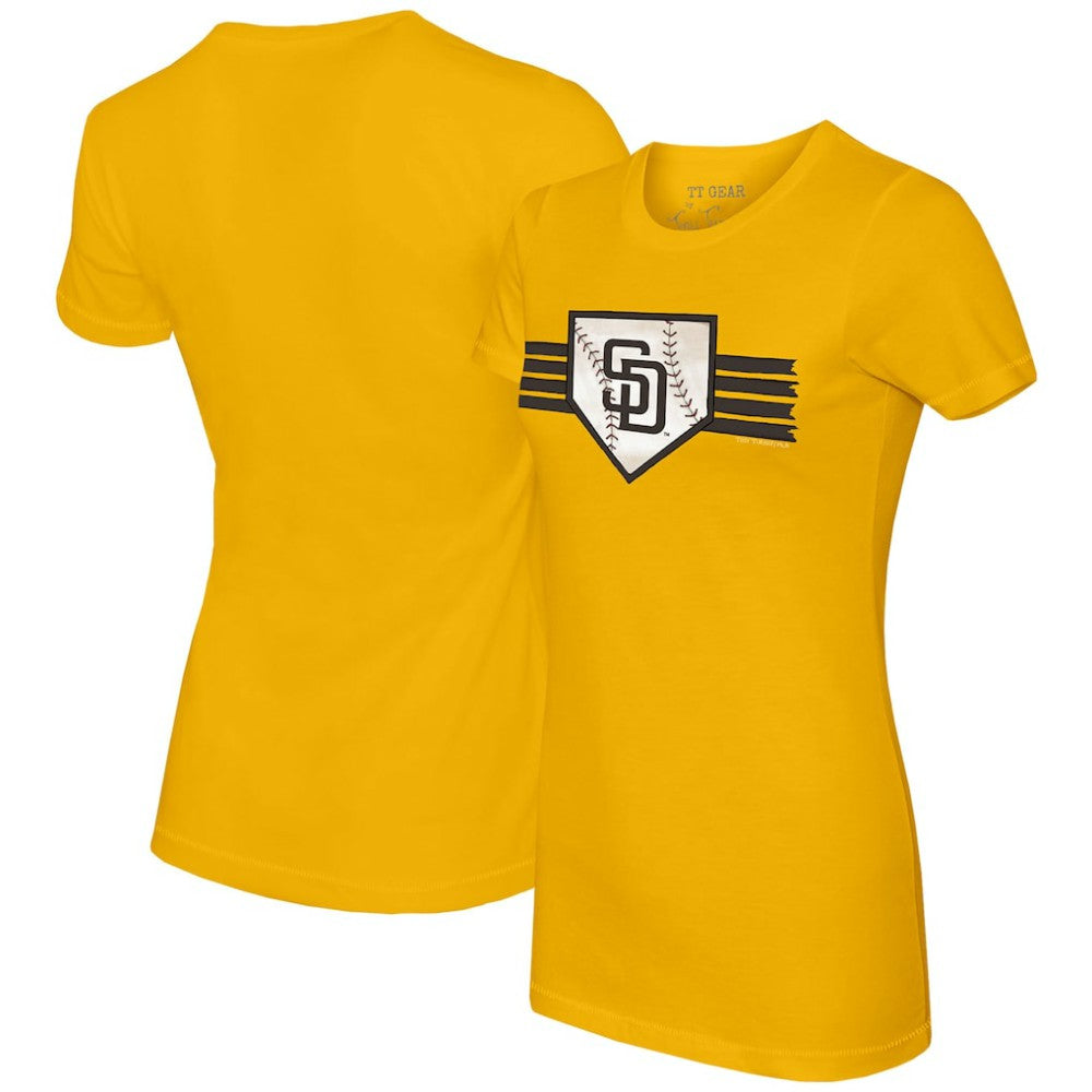 San Diego Padres Tiny Turnip Women's Base Stripe T-Shirt - Gold T-shirts