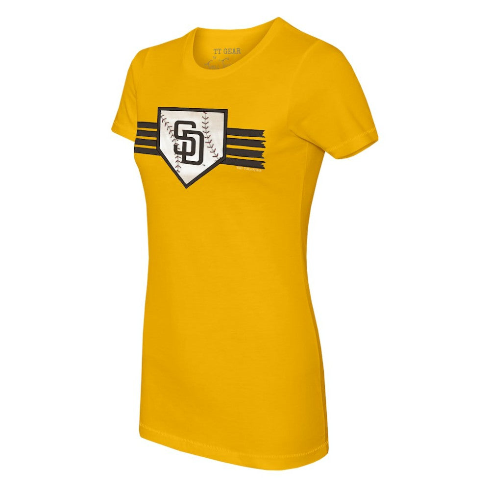 San Diego Padres Tiny Turnip Women's Base Stripe T-Shirt - Gold T-shirts