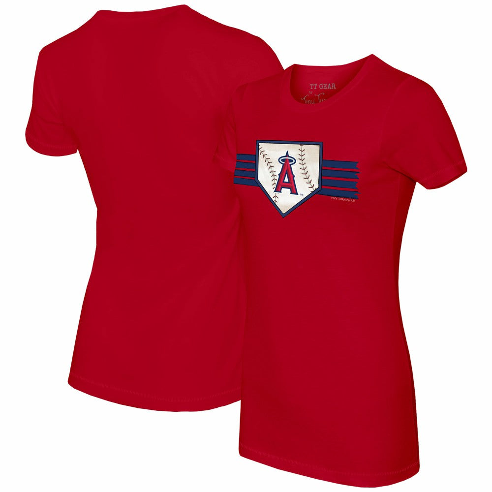 Los Angeles Angels Tiny Turnip Women's Base Stripe T-Shirt - Red T-shirts
