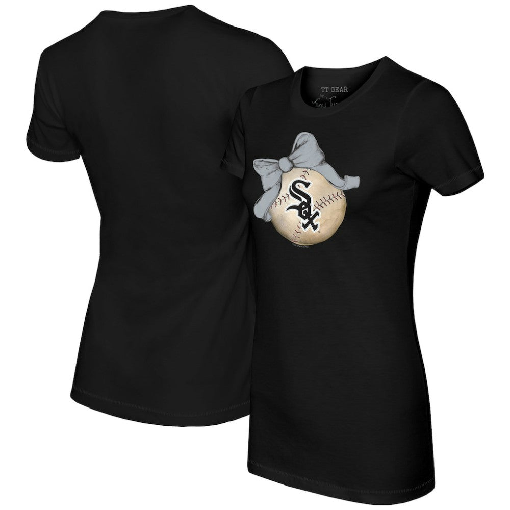 Chicago White Sox Tiny Turnip Women's Baseball Bow T-Shirt - Black T-shirts