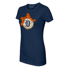 Detroit Tigers Tiny Turnip Women's Baseball Bow T-Shirt - Navy T-shirts