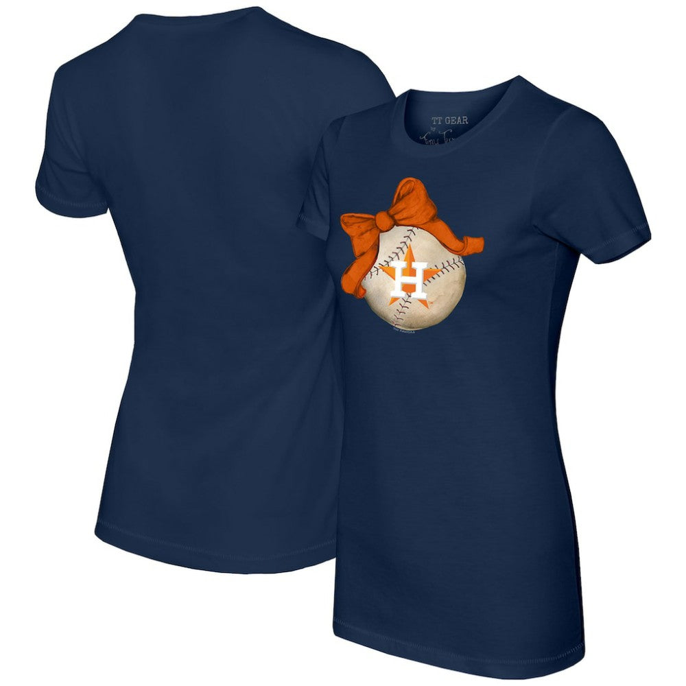 Houston Astros Tiny Turnip Women's Baseball Bow T-Shirt - Navy T-shirts