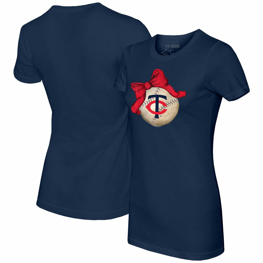Minnesota Twins Tiny Turnip Women's Baseball Bow T-Shirt - Navy T-shirts