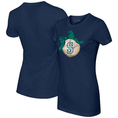 Seattle Mariners Tiny Turnip Women's Baseball Bow T-Shirt - Navy T-shirts