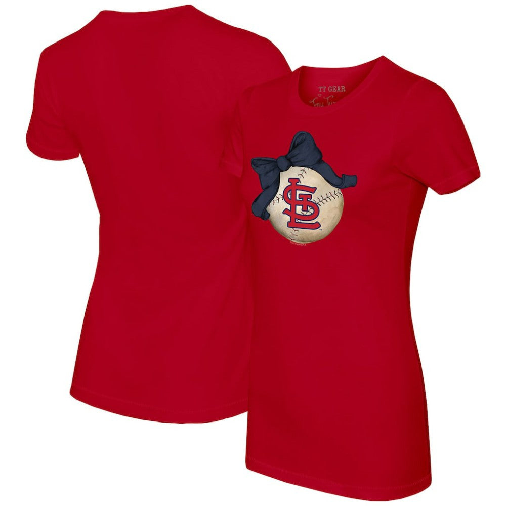 St. Louis Cardinals Tiny Turnip Women's Baseball Bow T-Shirt - Red T-shirts