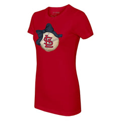 St. Louis Cardinals Tiny Turnip Women's Baseball Bow T-Shirt - Red T-shirts