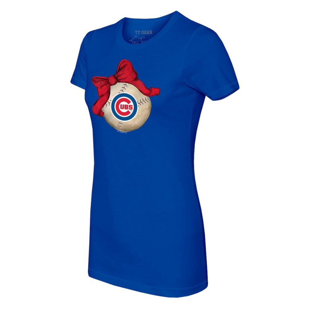 Chicago Cubs Tiny Turnip Women's Baseball Bow T-Shirt - Royal T-shirts