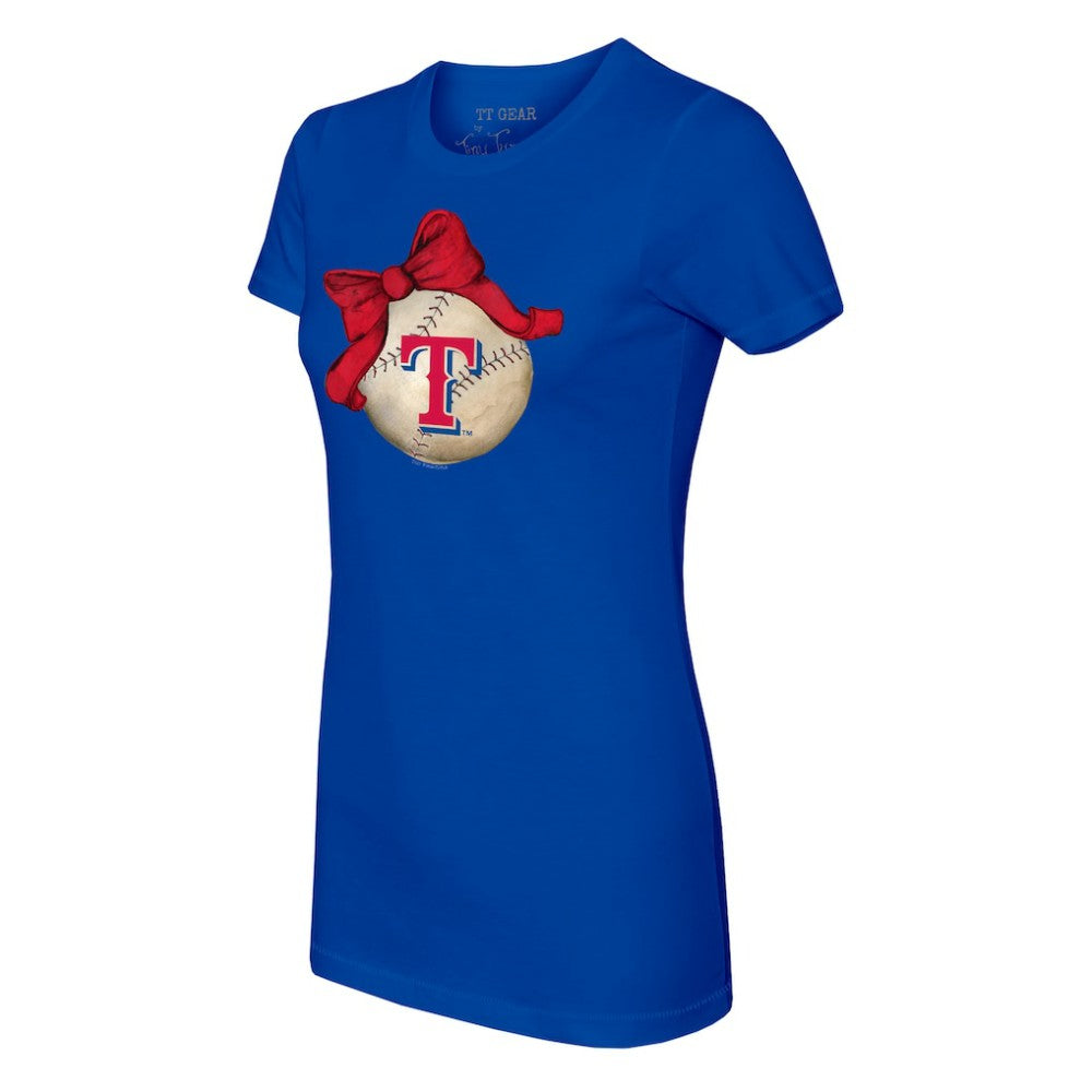 Texas Rangers Tiny Turnip Women's Baseball Bow T-Shirt - Royal T-shirts