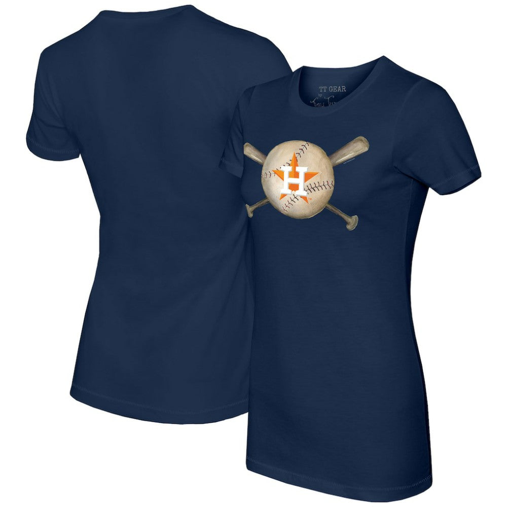Houston Astros Tiny Turnip Women's Baseball Cross Bats T-Shirt - Navy T-shirts