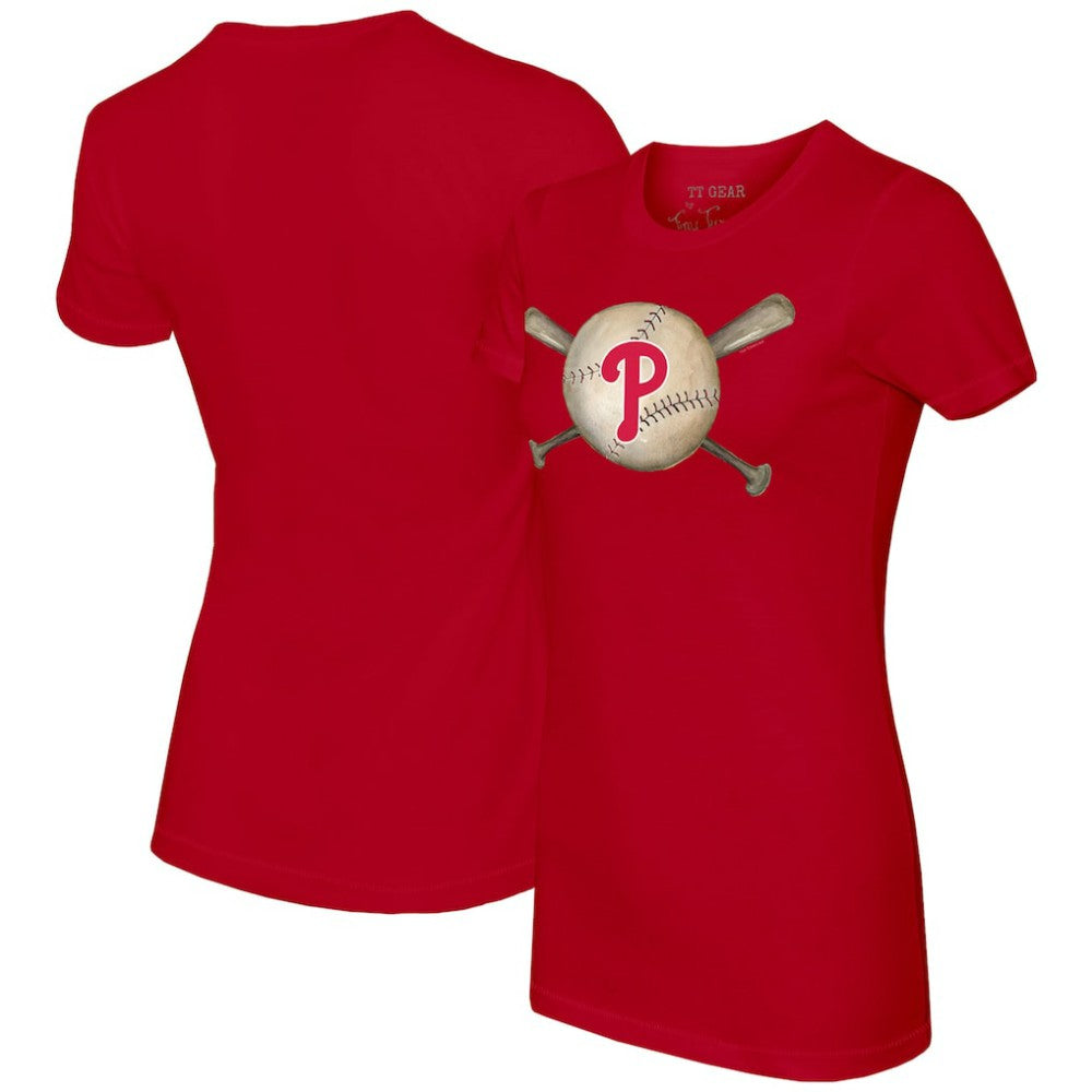 Philadelphia Phillies Tiny Turnip Women's Baseball Cross Bats T-Shirt - Red T-shirts