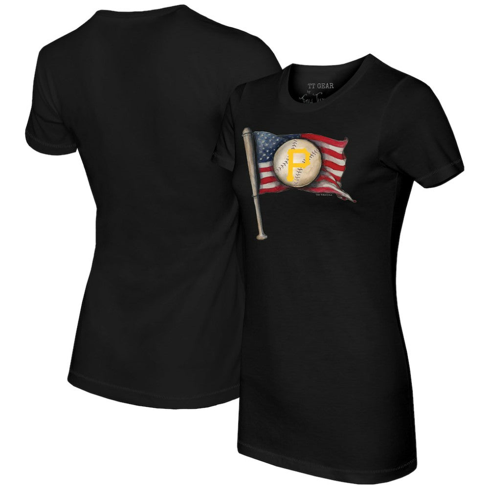 Pittsburgh Pirates Tiny Turnip Women's Baseball Flag T-Shirt - Black T-shirts