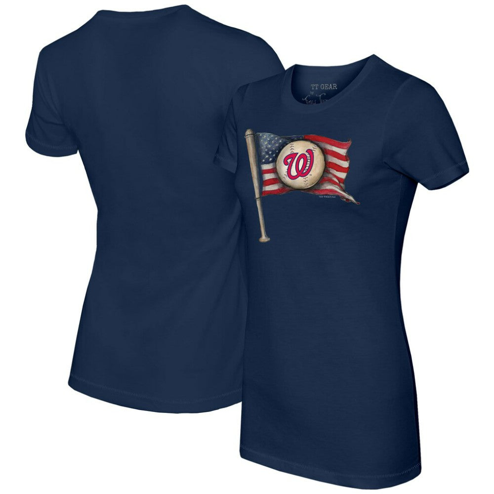 Washington Nationals Tiny Turnip Women's Baseball Flag T-Shirt - Navy T-shirts