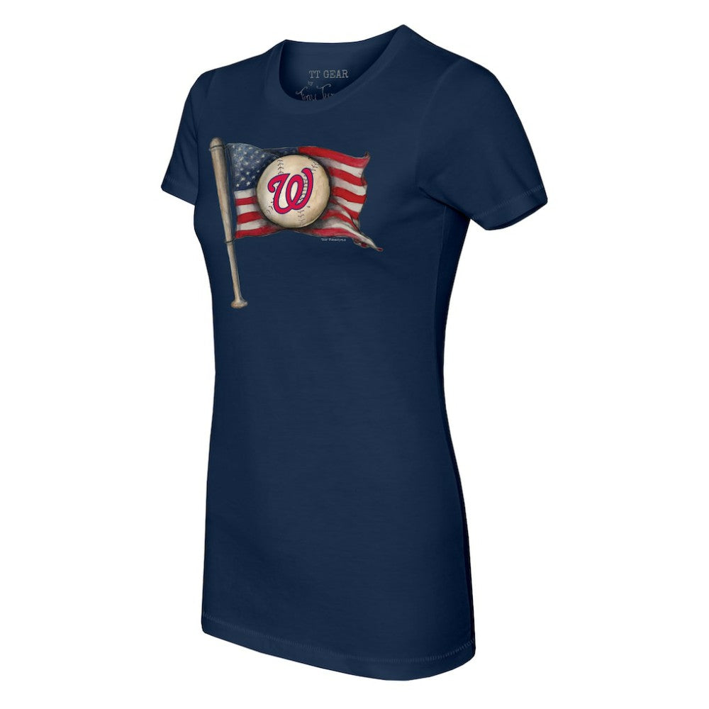 Washington Nationals Tiny Turnip Women's Baseball Flag T-Shirt - Navy T-shirts