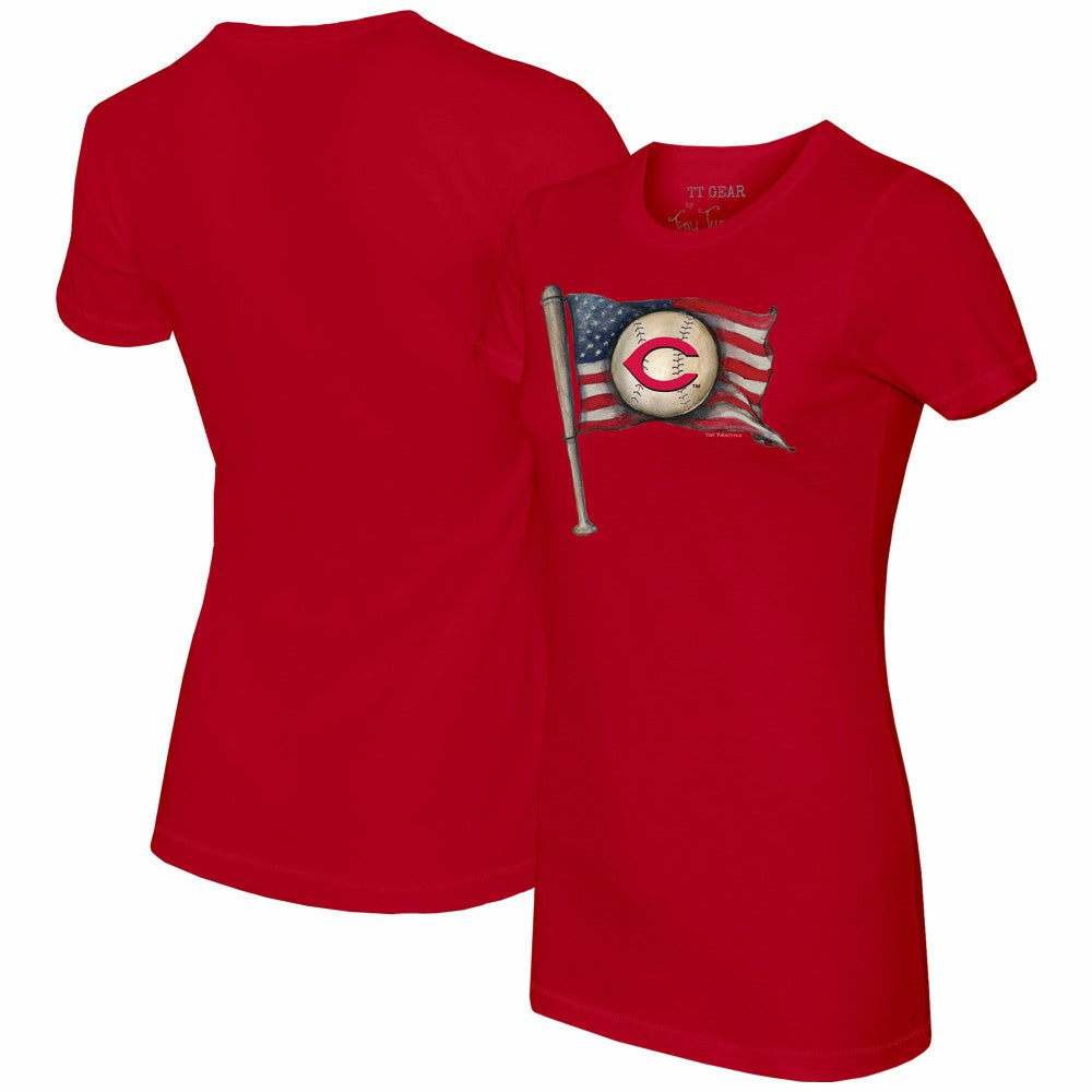 Cincinnati Reds Tiny Turnip Women's Baseball Flag T-Shirt - Red T-shirts