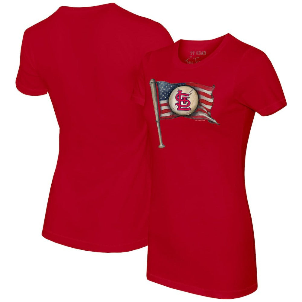 St. Louis Cardinals Tiny Turnip Women's Baseball Flag T-Shirt - Red T-shirts