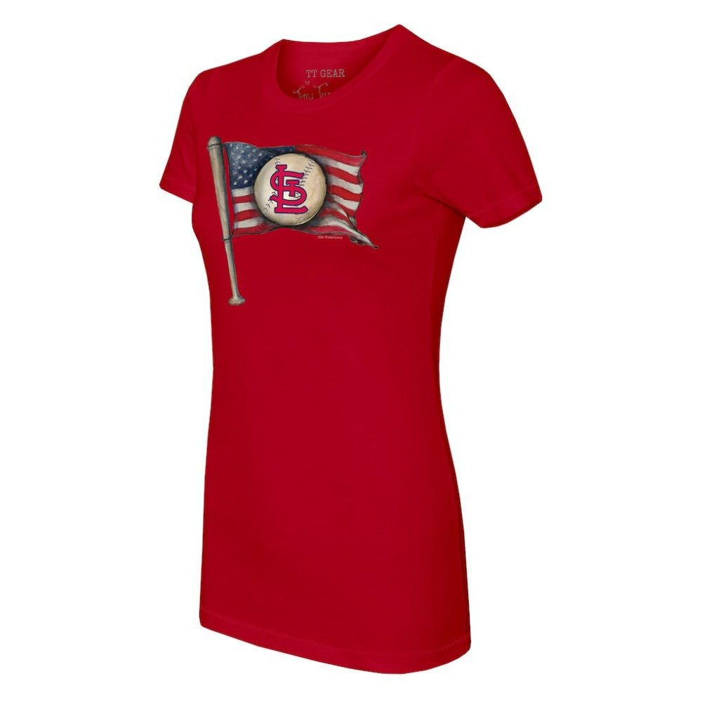 St. Louis Cardinals Tiny Turnip Women's Baseball Flag T-Shirt - Red T-shirts