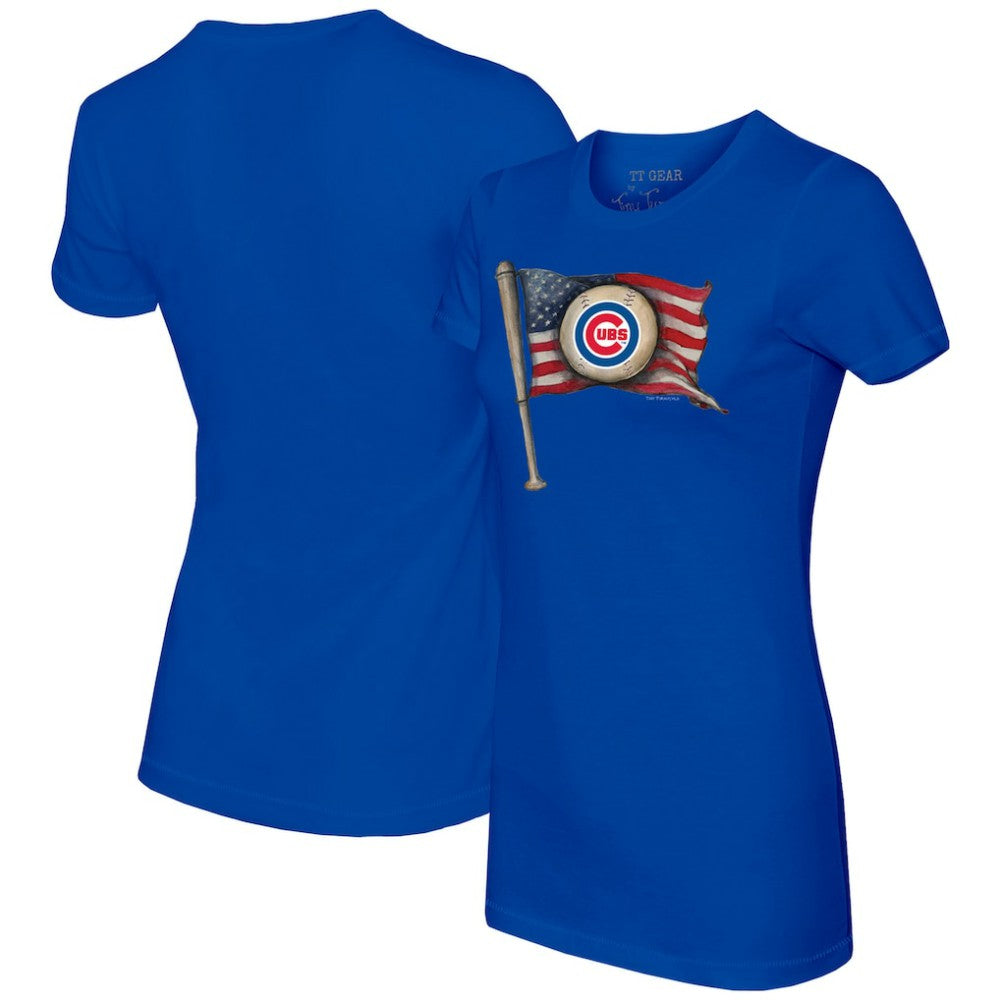 Chicago Cubs Tiny Turnip Women's Baseball Flag T-Shirt - Royal T-shirts