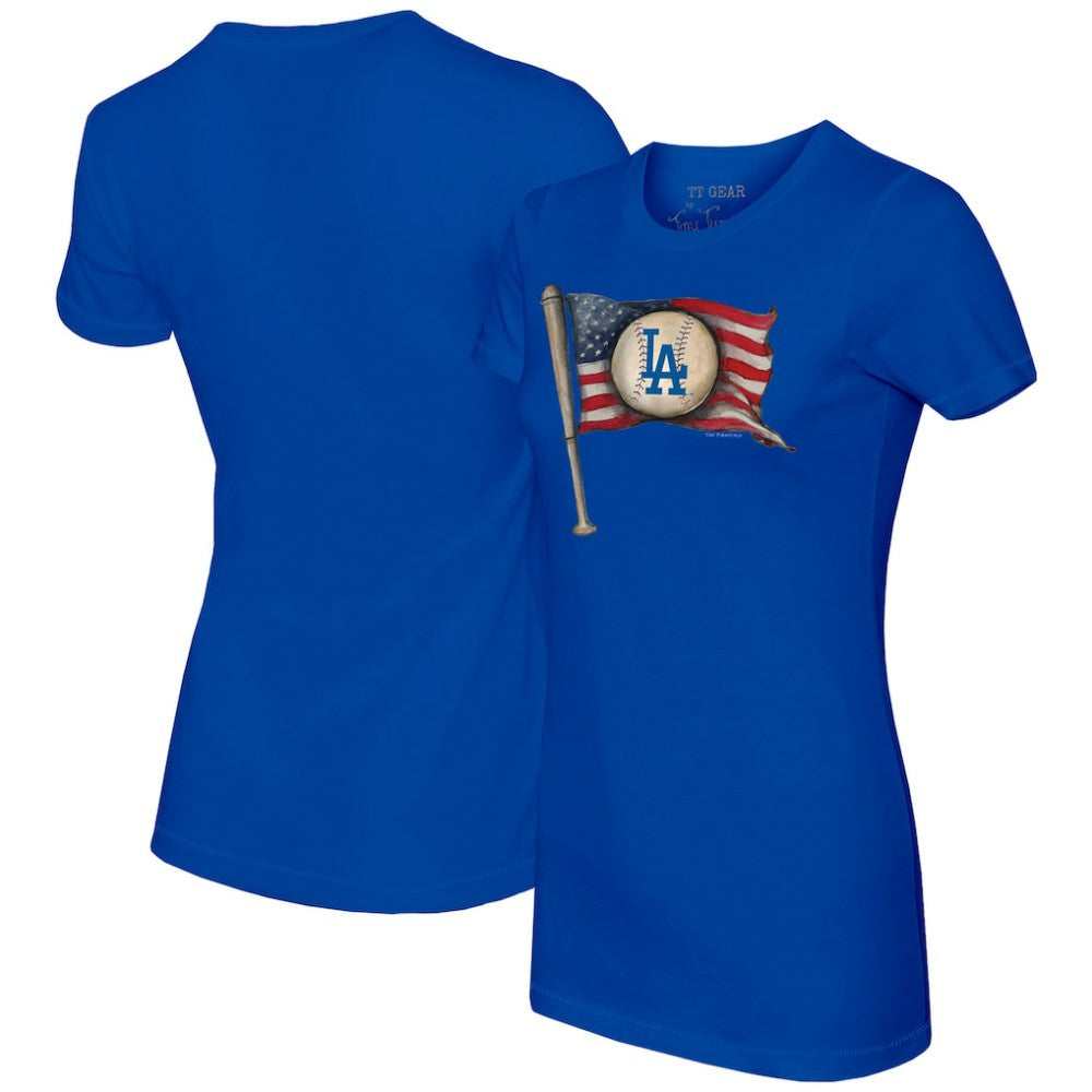 Los Angeles Dodgers Tiny Turnip Women's Baseball Flag T-Shirt - Royal T-shirts