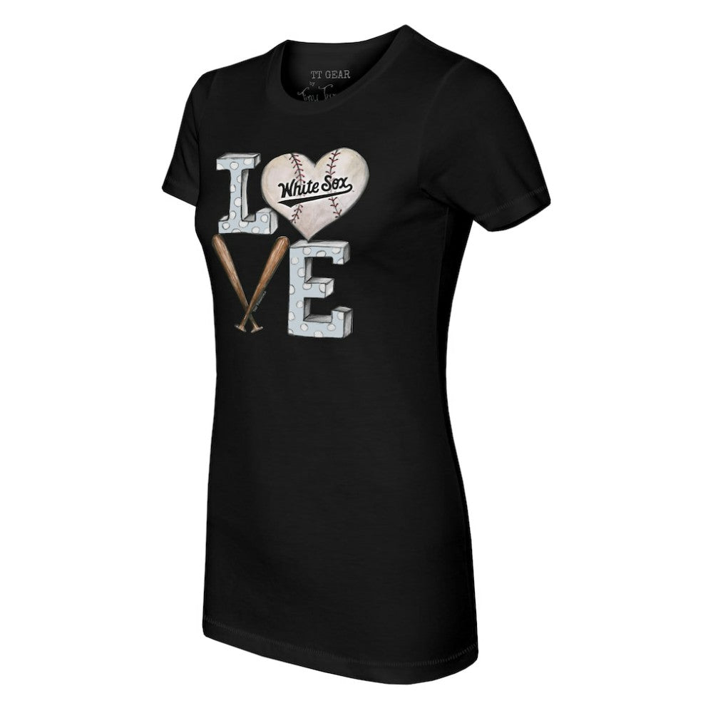 Chicago White Sox Tiny Turnip Women's Baseball Love T-Shirt - Black T-shirts