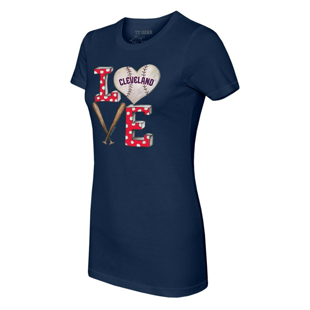 Cleveland Guardians Tiny Turnip Women's Baseball Love T-Shirt - Navy T-shirts