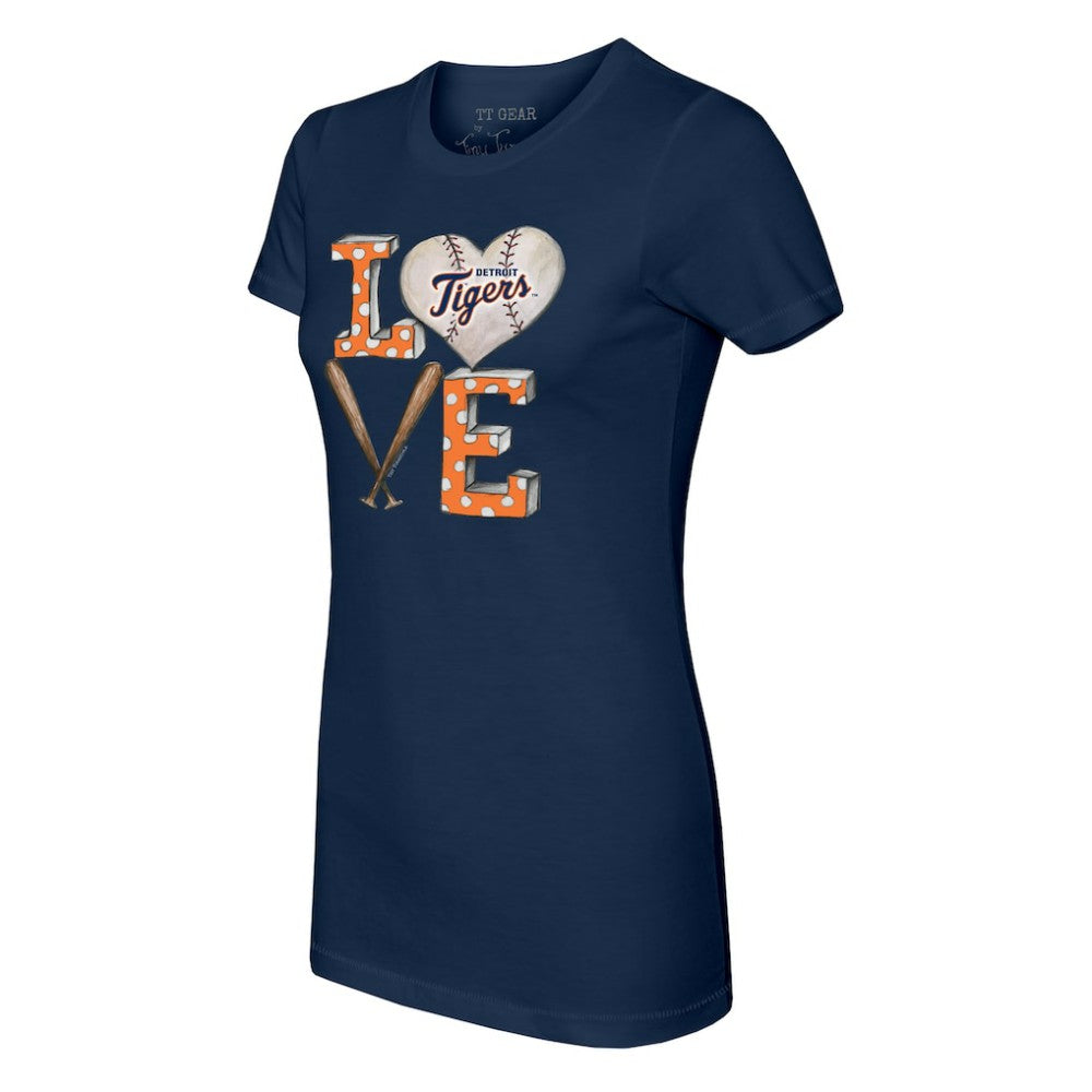 Detroit Tigers Tiny Turnip Women's Baseball Love T-Shirt - Navy T-shirts