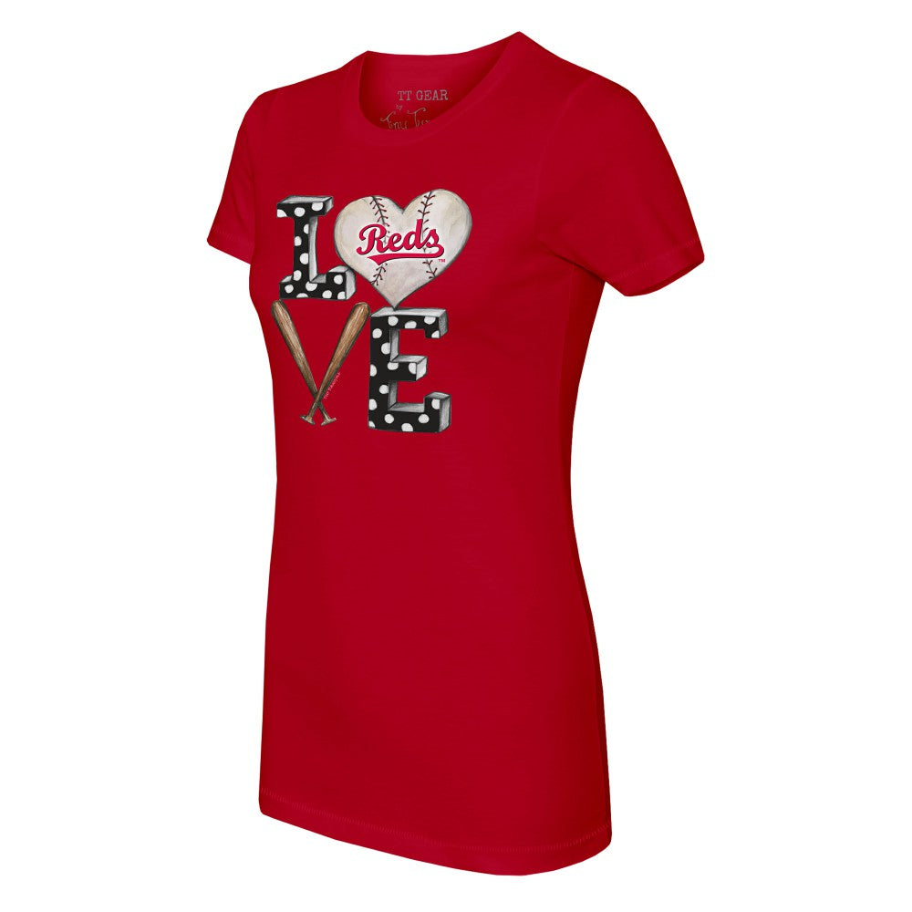 Cincinnati Reds Tiny Turnip Women's Baseball Love T-Shirt - Red T-shirts