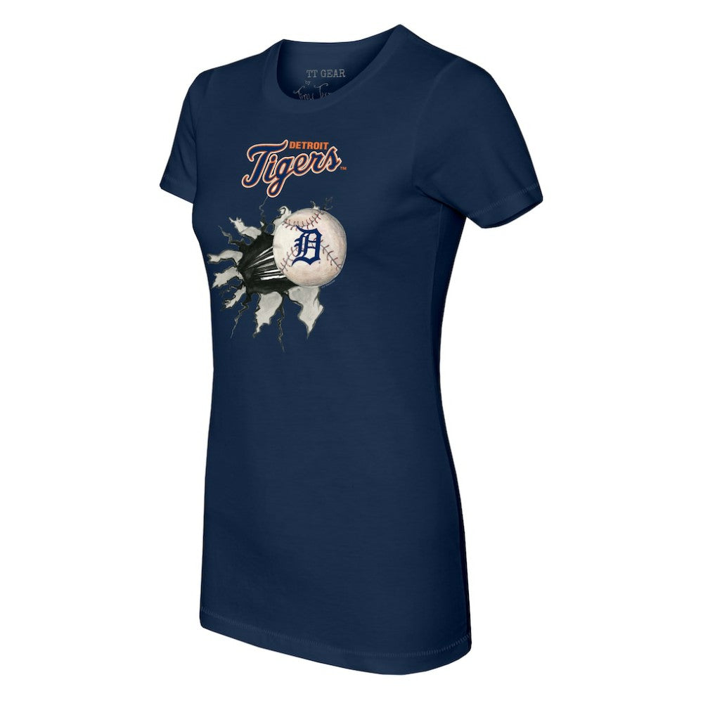 Detroit Tigers Tiny Turnip Women's Baseball Tear T-Shirt - Navy T-shirts