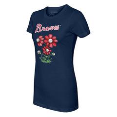 Atlanta Braves Tiny Turnip Women's Blooming Baseballs T-Shirt - Navy T-shirts