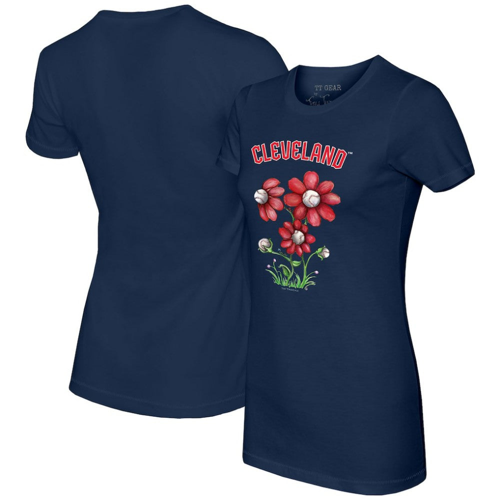 Cleveland Guardians Tiny Turnip Women's Blooming Baseballs T-Shirt - Navy T-shirts