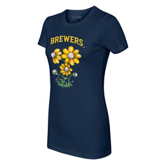 Milwaukee Brewers Tiny Turnip Women's Blooming Baseballs T-Shirt - Navy T-shirts