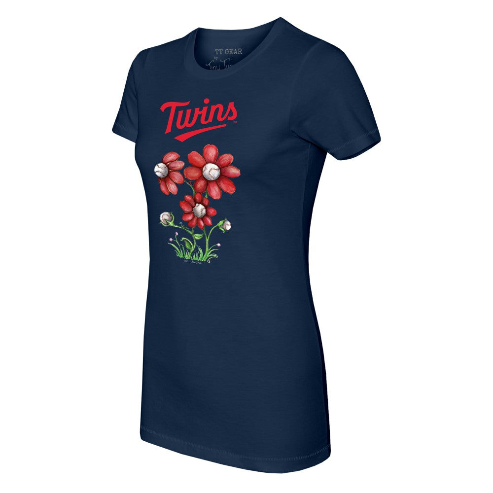 Minnesota Twins Tiny Turnip Women's Blooming Baseballs T-Shirt - Navy T-shirts