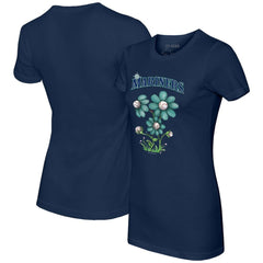 Seattle Mariners Tiny Turnip Women's Blooming Baseballs T-Shirt - Navy T-shirts